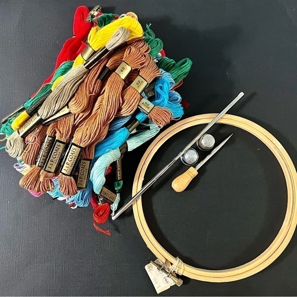 Lot of Vintage Embroidery Floss and Tools